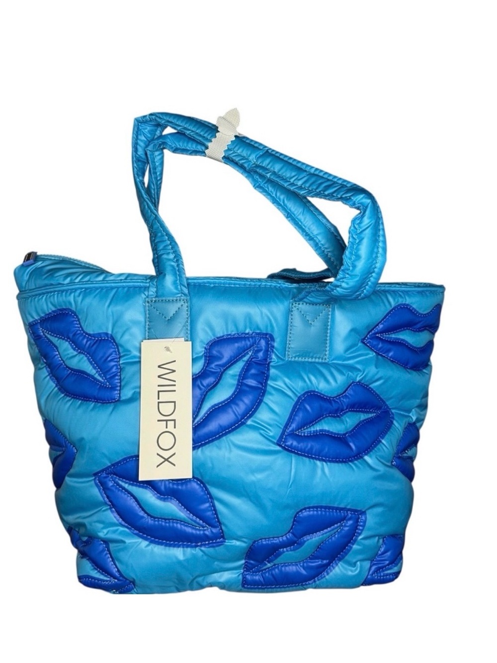 WILDFOX Blue Lips Puffer Tote Zipper Closure ~NWT